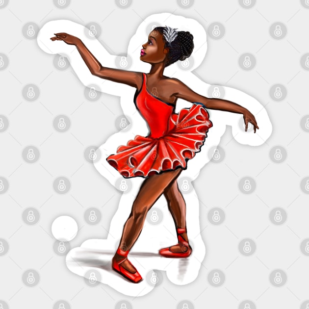 Ballet in red shoes - ballerina doing pirouette in red tutu and red shoes  - brown skin ballerina Sticker by Artonmytee